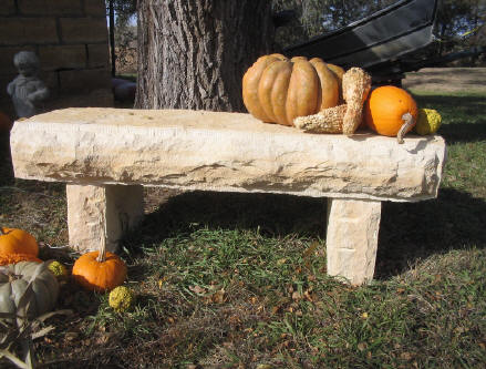 Garden bench made from Kansas postrock limestone.